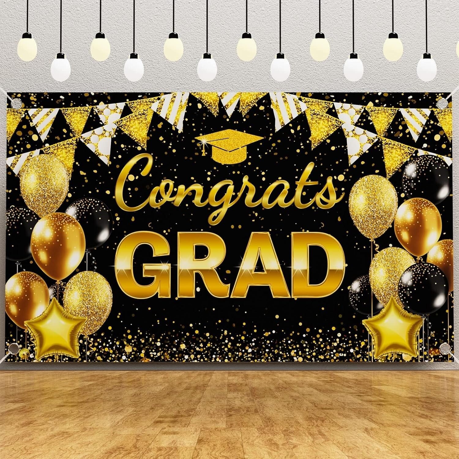 One-Stop Graduation Party Kit - 245pcs Black & Gold Supplies for Easy Hosting