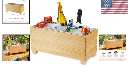 Elegant Pine Wood Wine Bucket with Galvanized Tub – Holds 4 Bottles, 5.4 Gal
