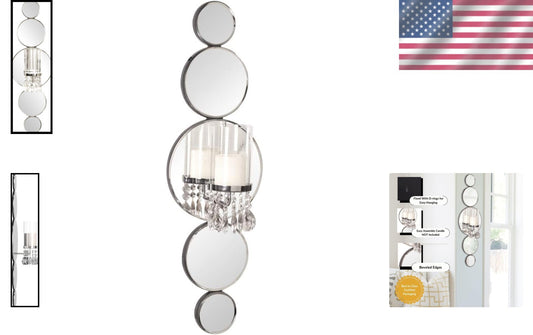 Captivating Mirrored Candle Sconce with Crystal Drops - Ideal for Elegant Spaces