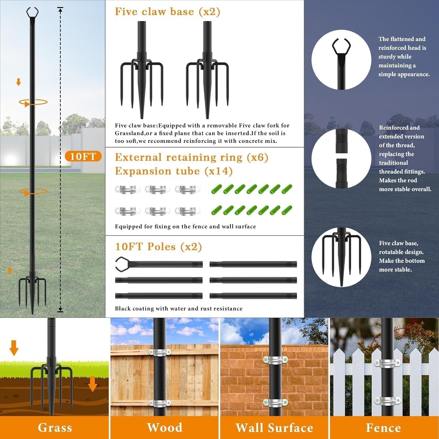 Metal String Light Poles for Outdoor Lighting - Waterproof & All Season Use