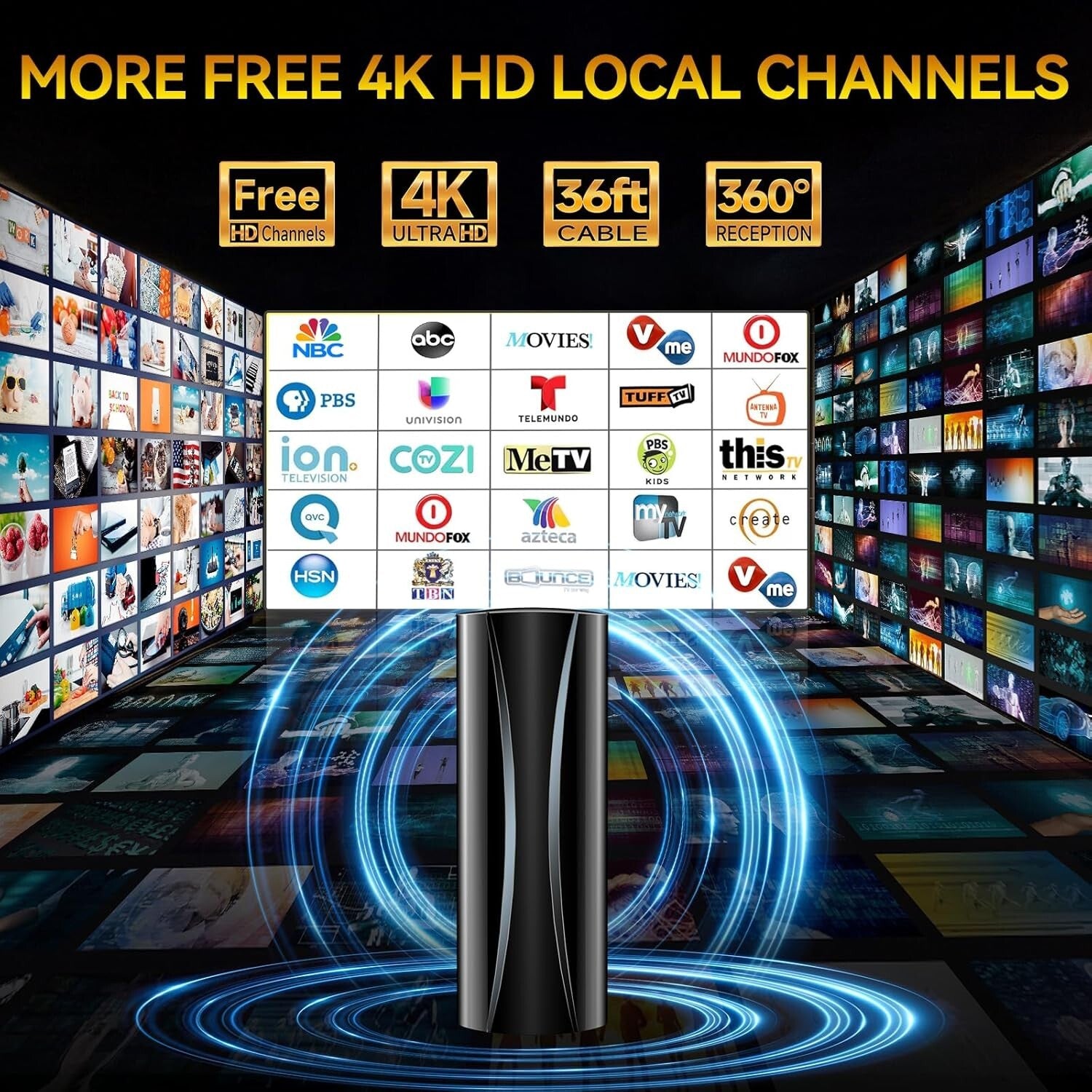 2200+ Miles Range Indoor TV Antenna with Amplifier - 1400 Channels Supported