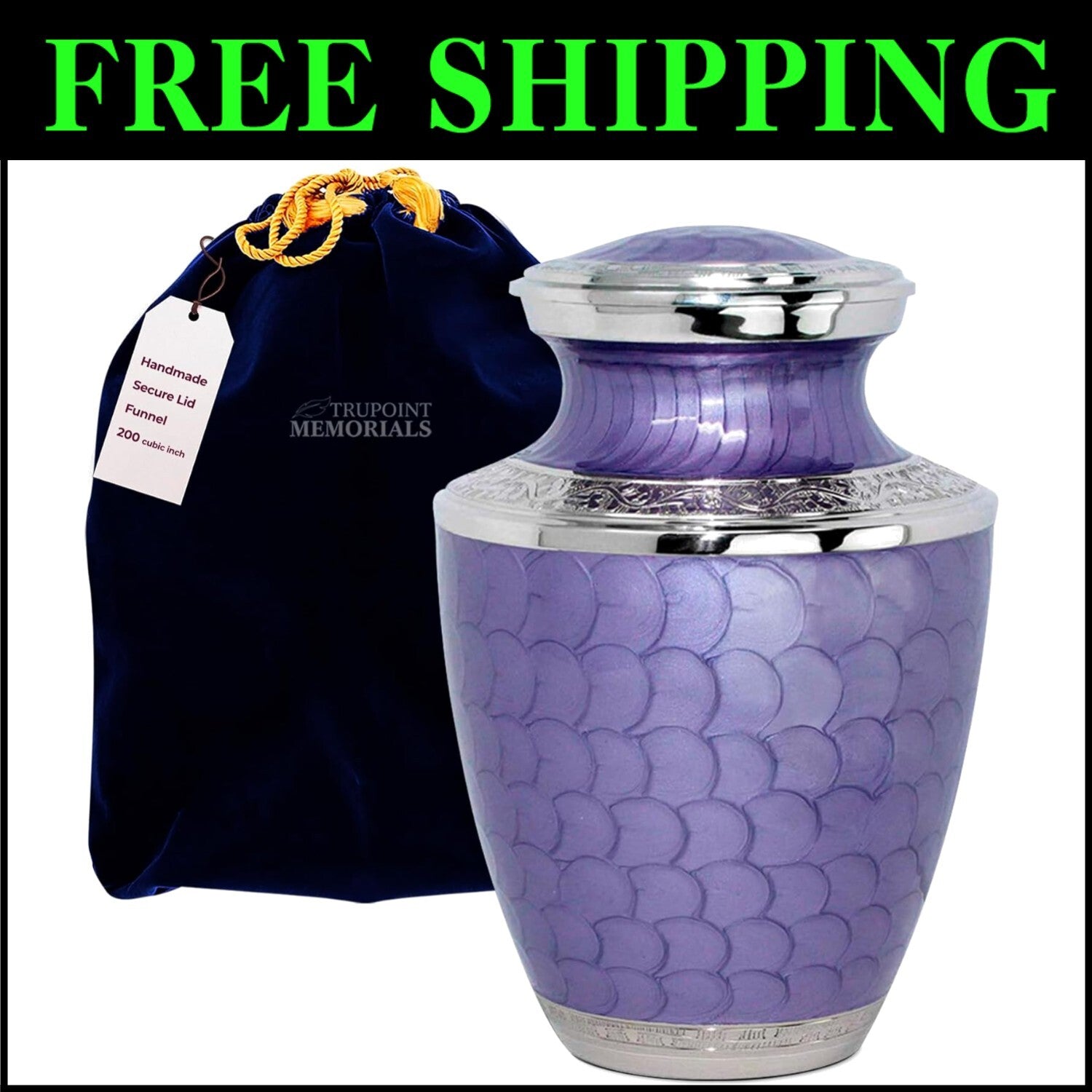 Elegant Brass Cremation Urn for Adult Ashes - Lavendar with Silver Lining
