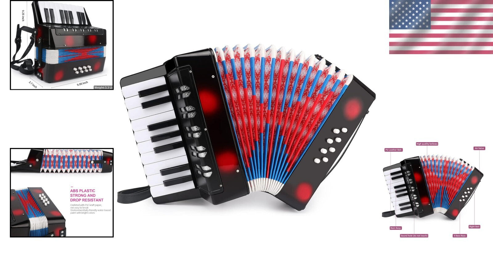Durable & Safe Children's Accordion with 10 Keys - Early Music Development Tool