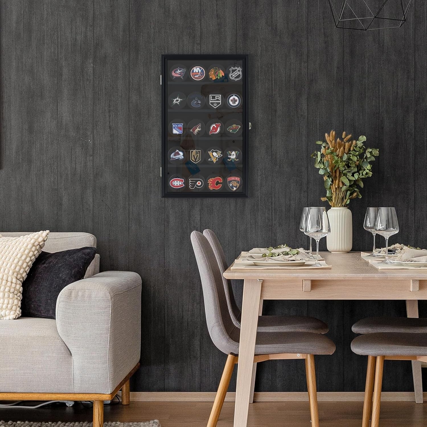 Premium 20 Hockey Puck Display Case with UV Protection - Wall Mount Shadow Box