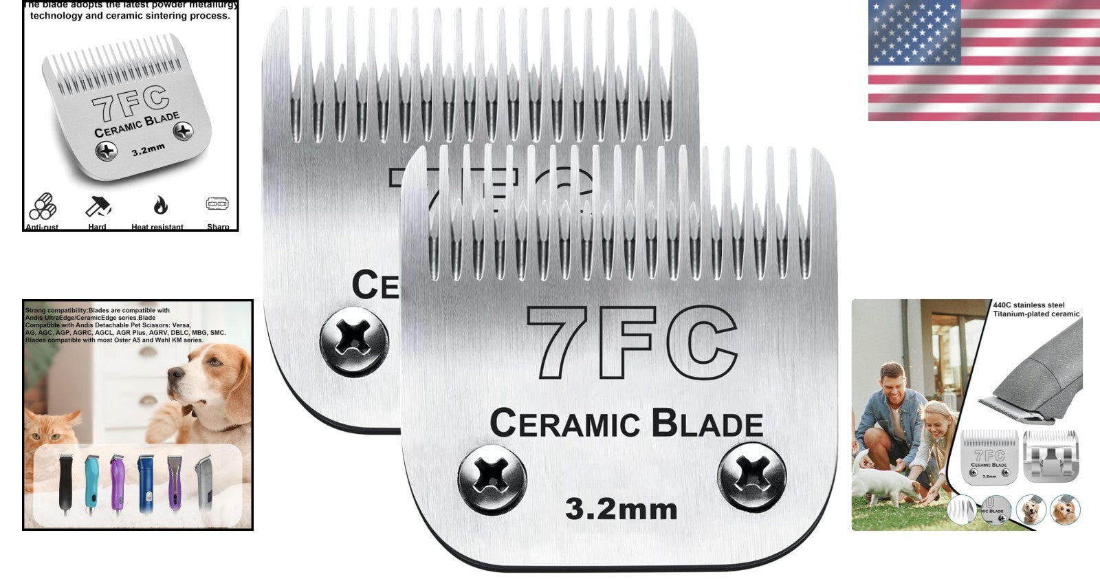 Lightweight 2PC Dog Clipper Blade Set - Sharp & Ambidextrous Design for Groomers