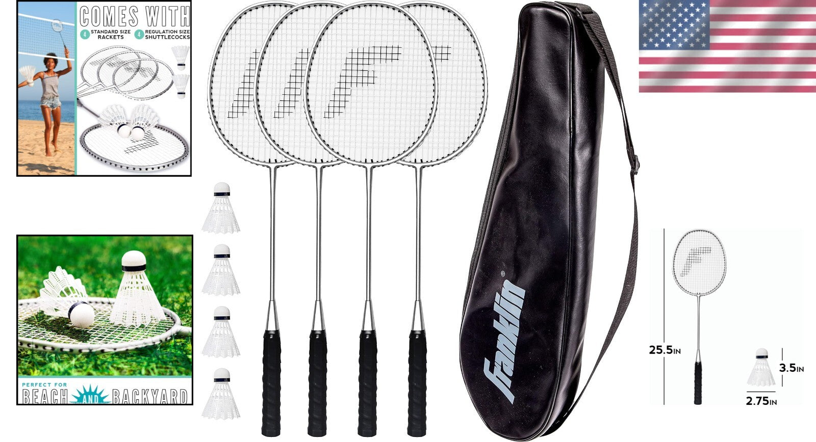 Family-Friendly Badminton Racket Set - Includes 4 Rackets & Shuttlecocks