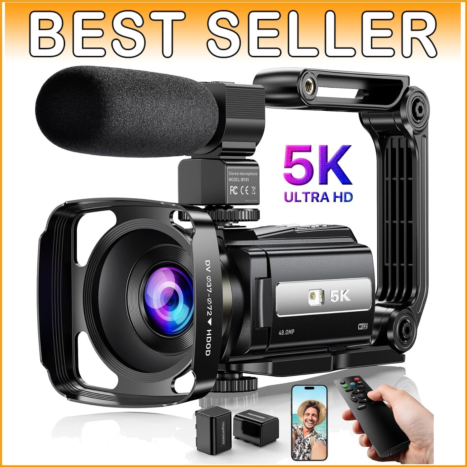 Ultra Full HD 5K Camera with 48MP, Anti-Shake & Remote - Ideal for YouTube