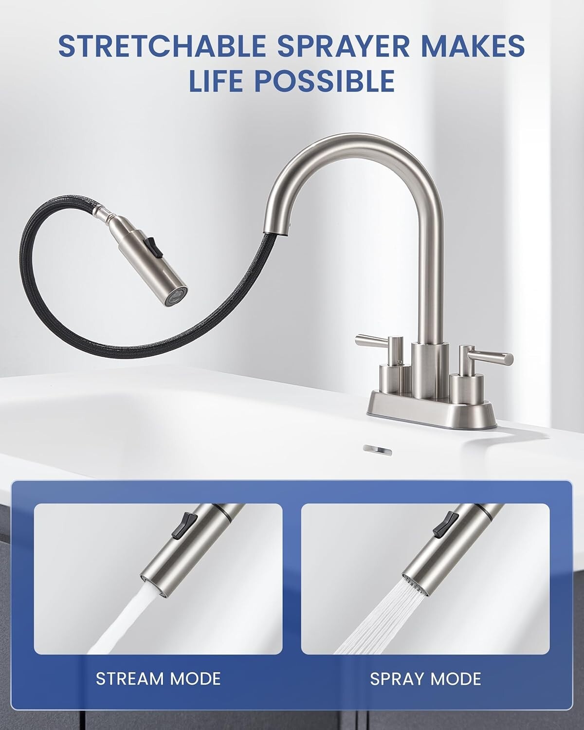 Elegant 4-Inch Centerset Bathroom Faucet with Dual Handles & Easy Drain Assembly