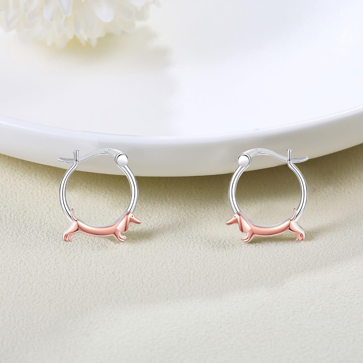 Cute Sterling Silver Dachshund Hoop Earrings - Perfect Jewelry Gift for Her
