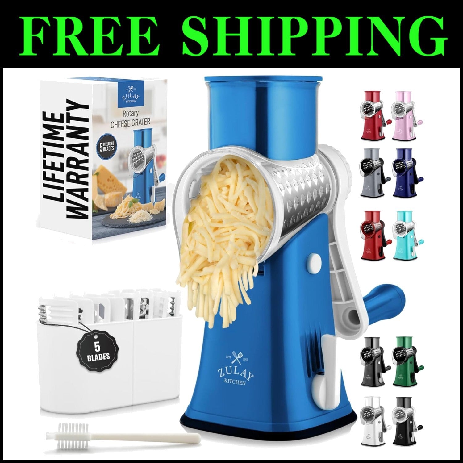 5 Stainless Steel Blades Vegetable Chopper & Cheese Grater - Heavenly Blue