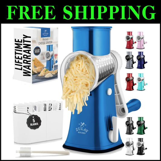 5 Stainless Steel Blades Vegetable Chopper & Cheese Grater - Heavenly Blue