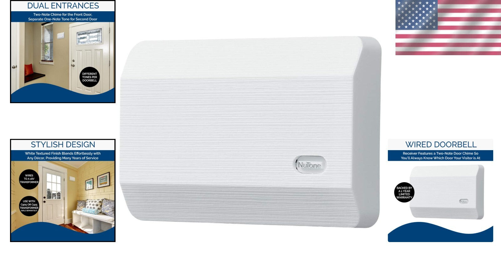 Compact White Textured Wired Door Chime with Easy Installation - 16V Compatible