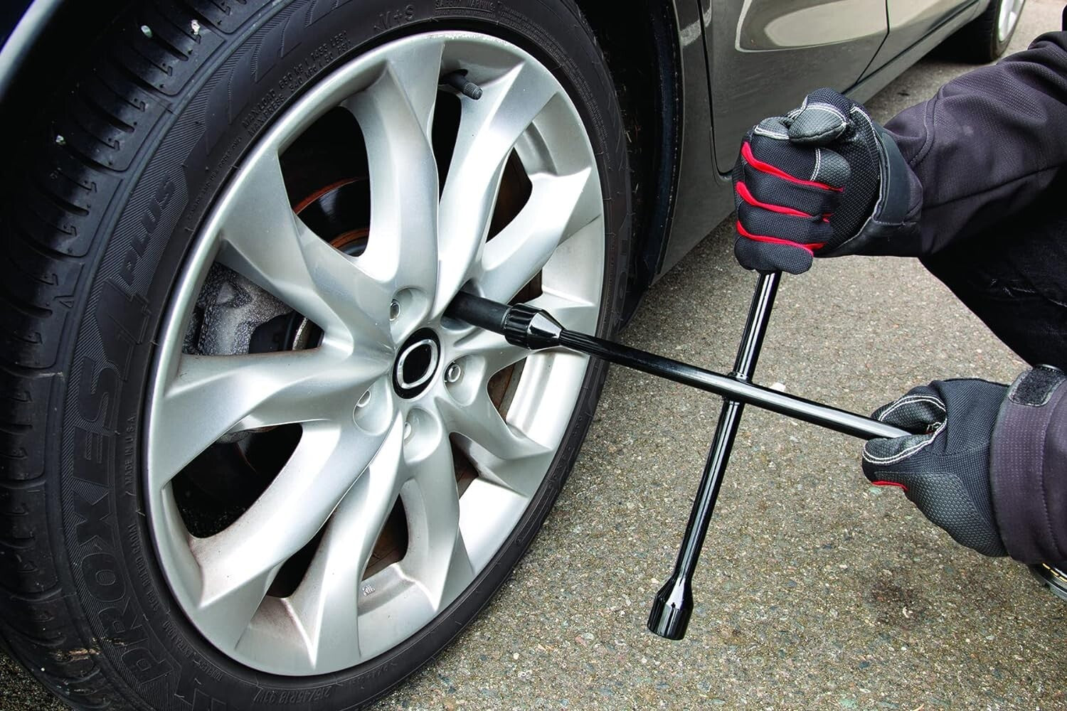 Ergonomic 4-Way Lug Wrench for Trucks - 25" Drop Forged Steel Design
