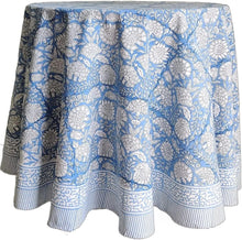 Load image into Gallery viewer, Elegant Azora Blue 100% Cotton Round Tablecloth - Machine Washable and Durable