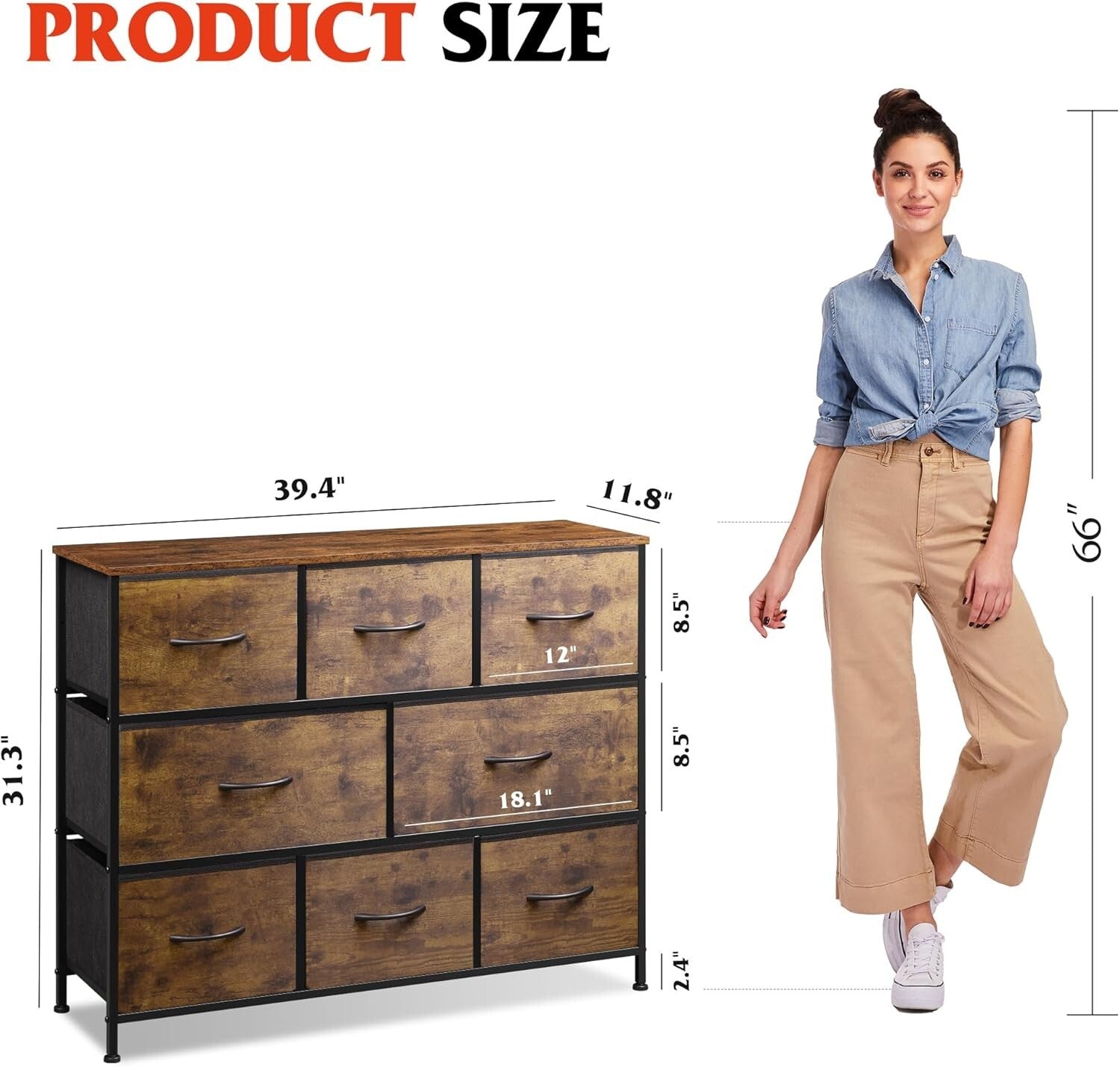 Multifunctional Fabric Dresser with 8 Deep Drawers - Versatile Storage Solution