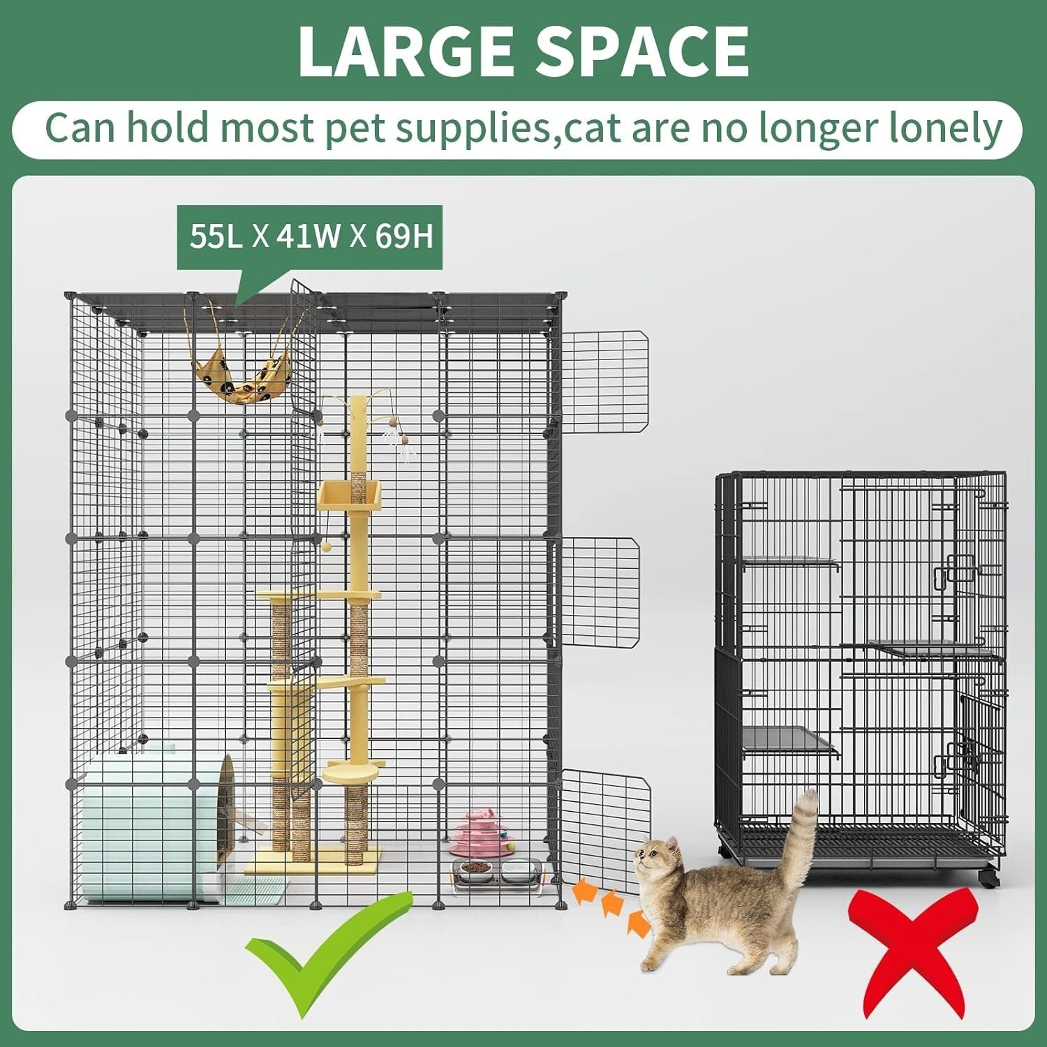 Modern Black Metal Cat Cage with Scratching Posts - Ideal for Indoor Leisure