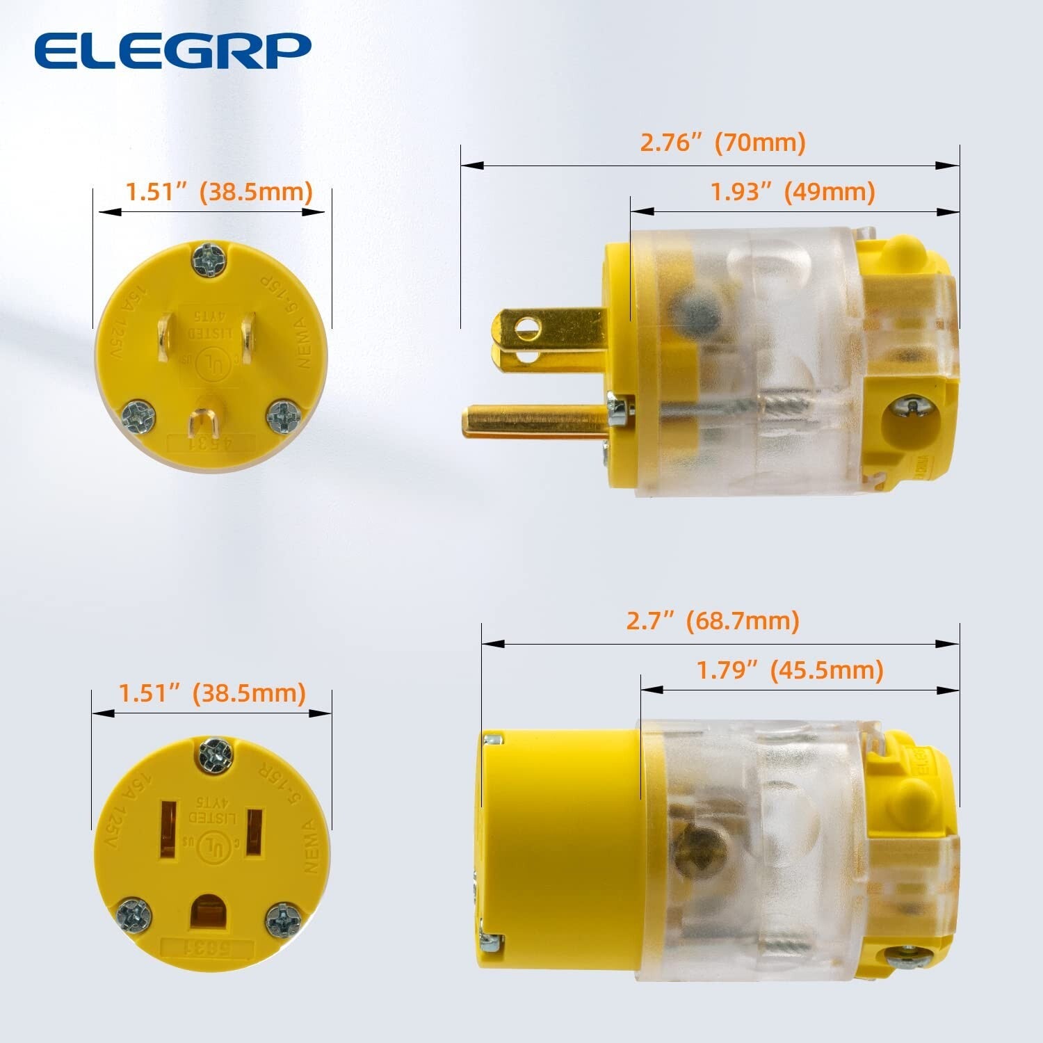 NEMA 5-15P/R Lighted Plug Set - Durable 15 Amp Connector for Power Applications