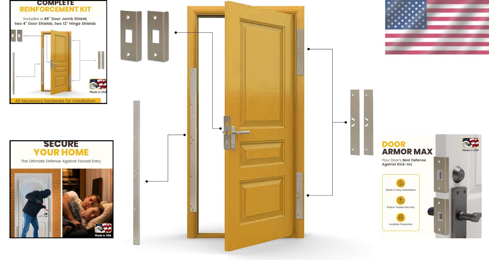 DIY Door Armor MAX Security System for Jambs & Hinges - 30-Minute Installation