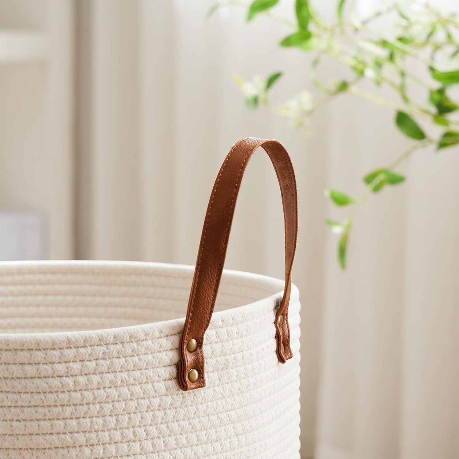 Durable 100L Laundry Hamper with Leather Handle - Portable Woven Storage Basket