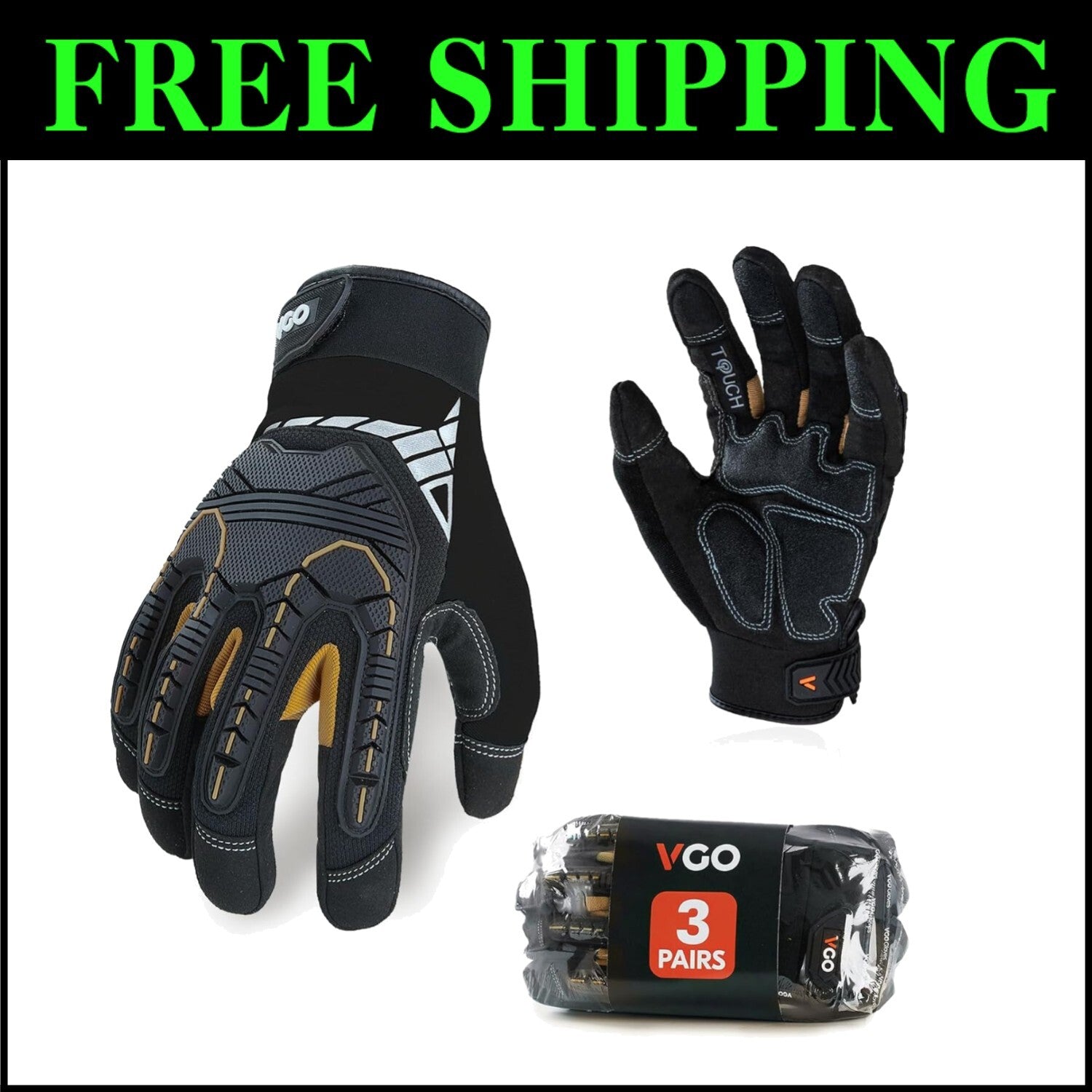 3-Pairs Heavy Duty Synthetic Leather Work Gloves - Impact Protection, Size S