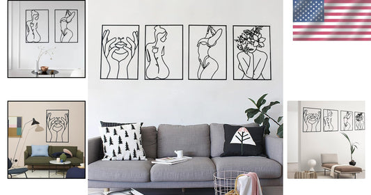 Stunning 4 Pack Metal Wall Art Décor - Minimalist 3D Line Art Women’s Shapes