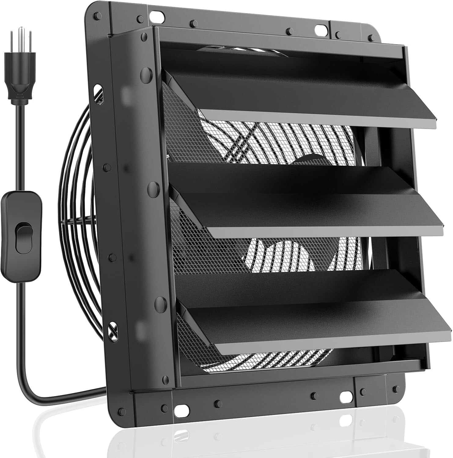 Energy-Efficient 10 Inch Exhaust Fan with Low Noise & Steel Mesh Screen - Black