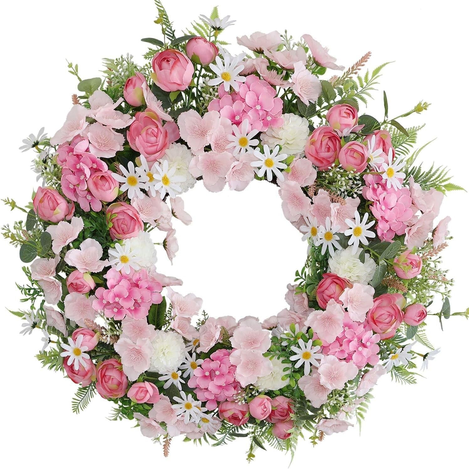 Beautiful Faux Silk Rose & Hydrangea Wreath 24-26 In - Spring/Summer Elegance