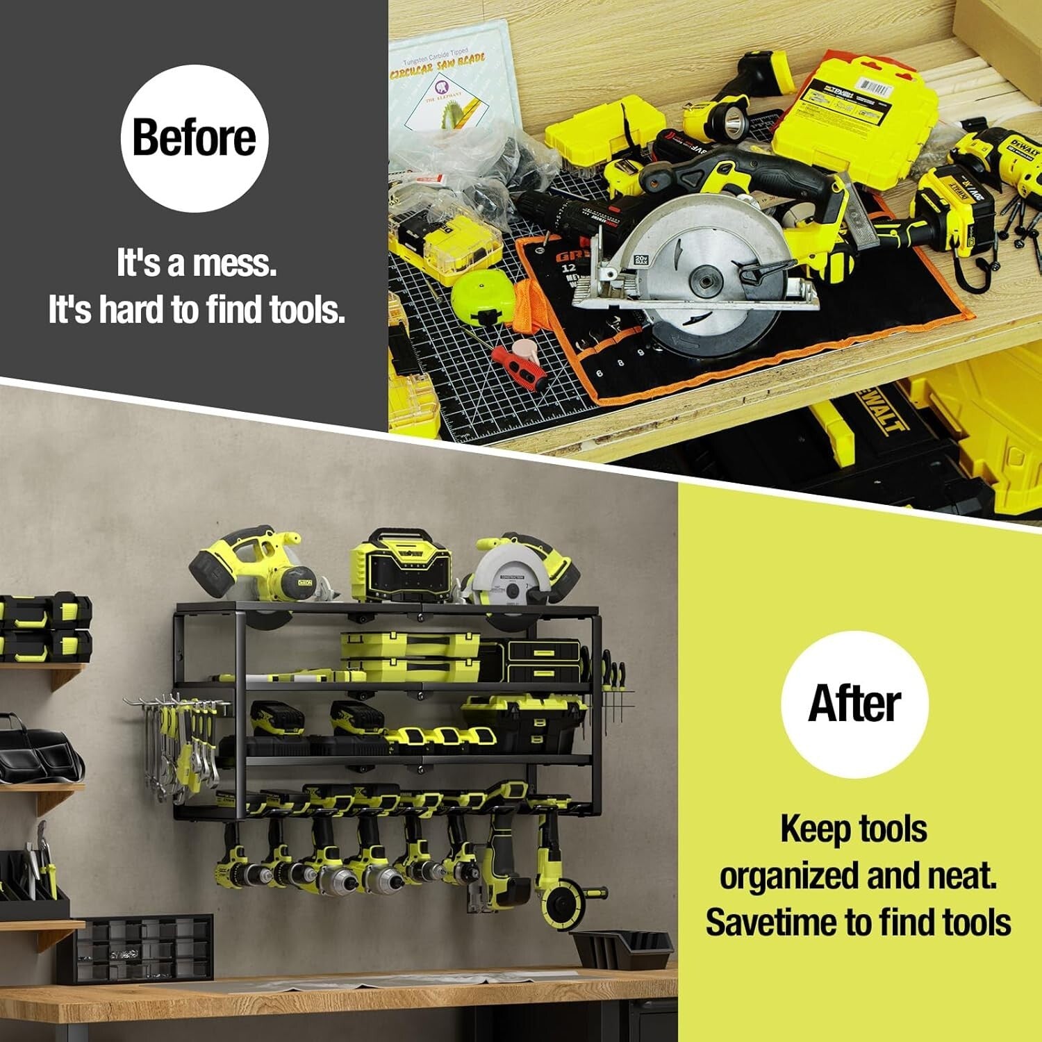 32-Inch Wall-Mounted Power Tool Organizer with Charging Station and 8 Slots