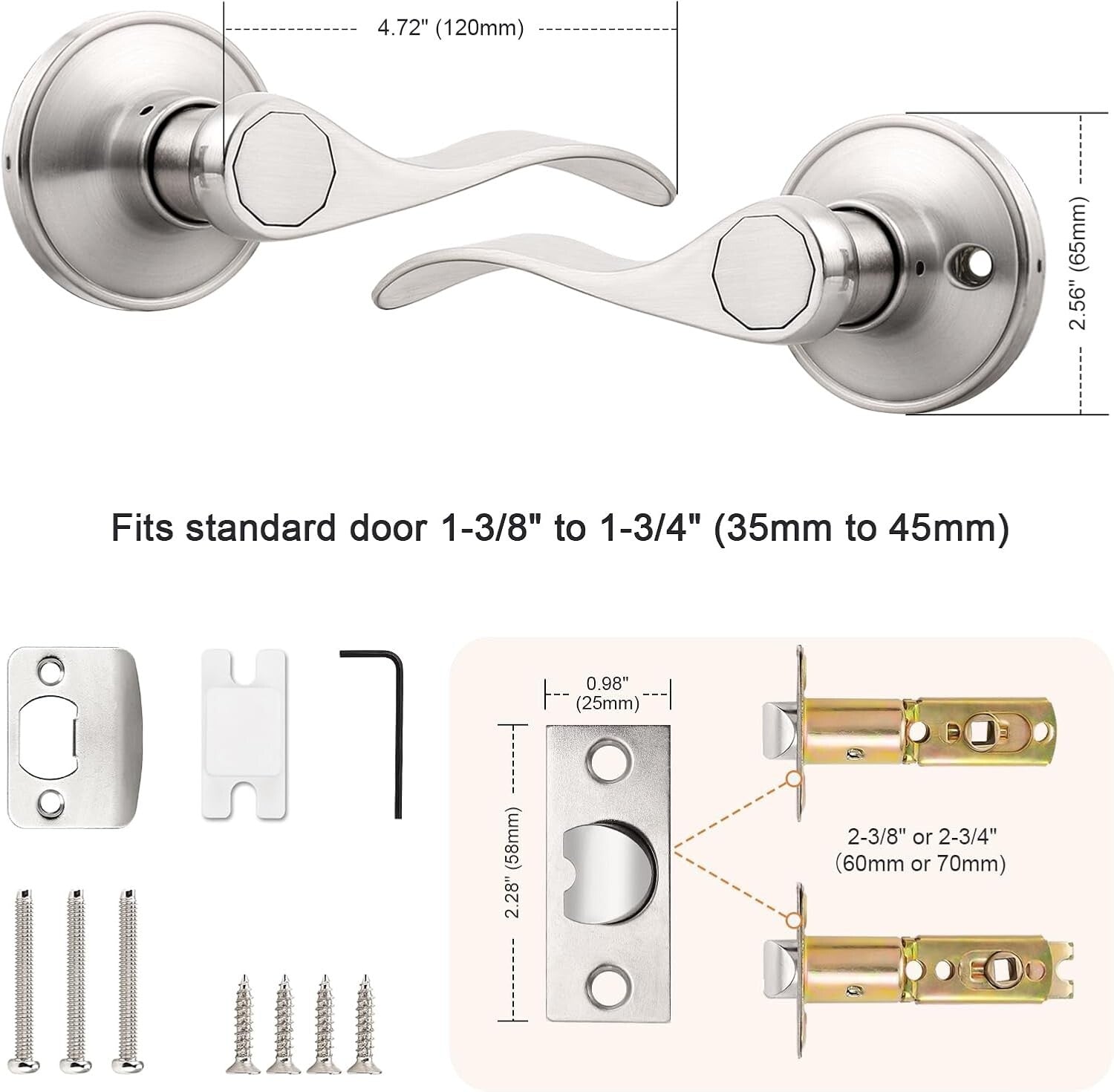 Easy Install Satin Nickel Door Levers - 5 Pack Modern Handles for Interiors