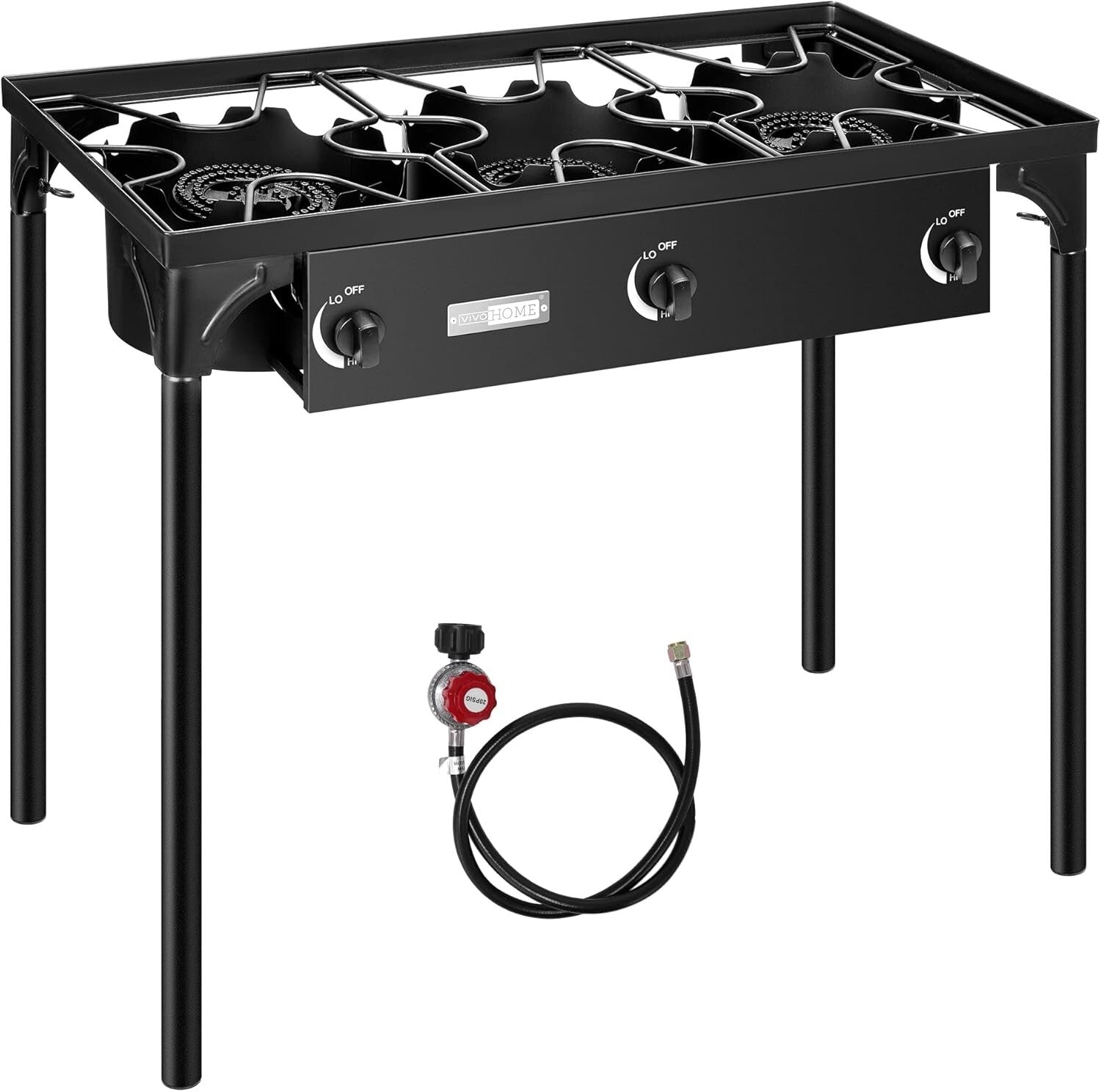 Compact Heavy-Duty 3-Burner Propane Stove: Perfect for Camping & Backyard Feasts