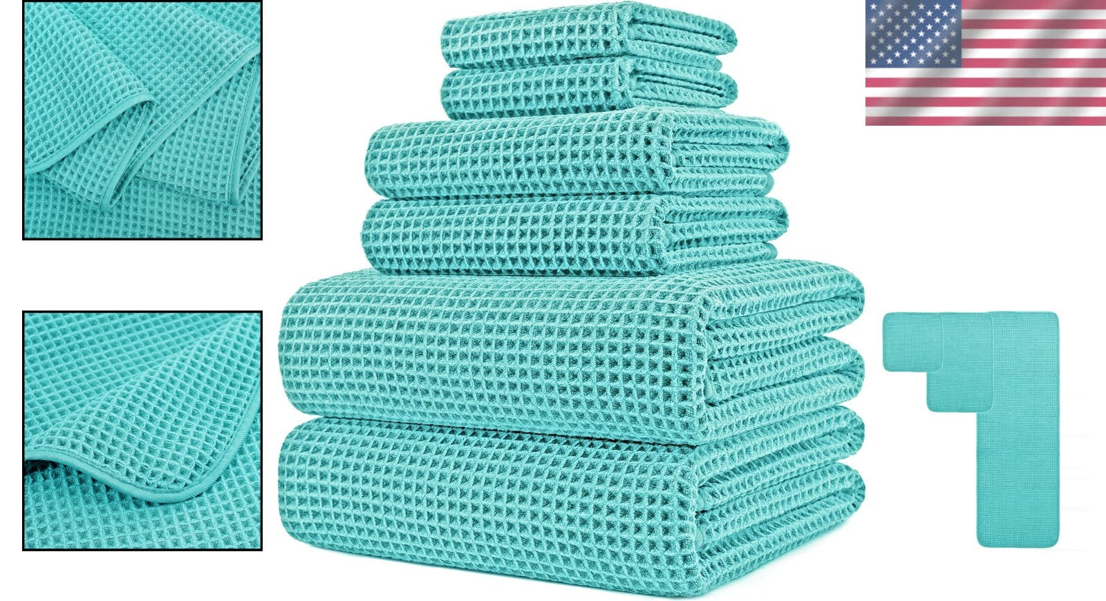 Deluxe 6-Piece Aqua Waffle Weave Microfiber Bath Towels - Oversize 60 x 30 in.