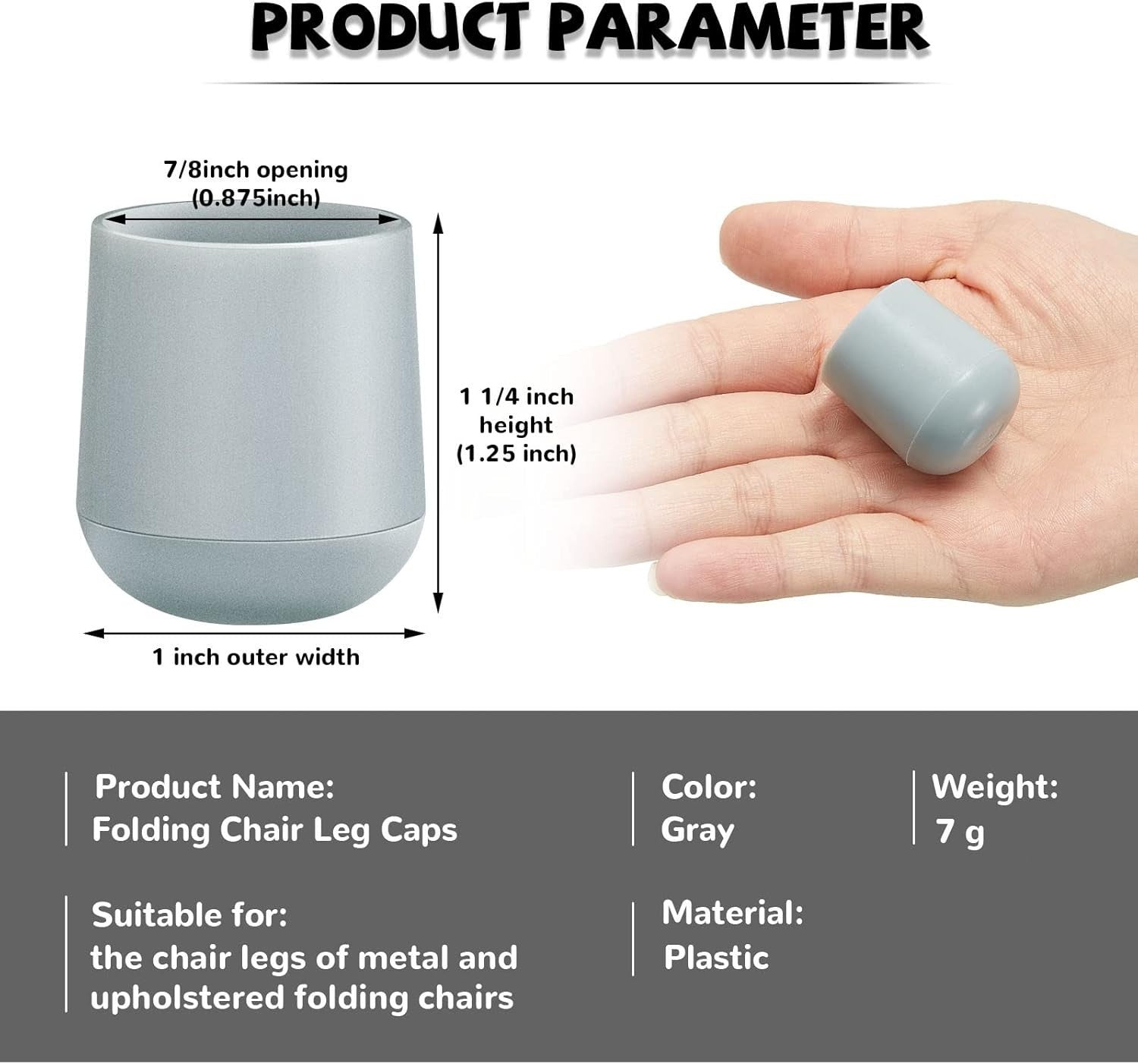 300 Pcs Heavy Duty Grey Folding Chair Leg Caps - Protect Floors Effortlessly