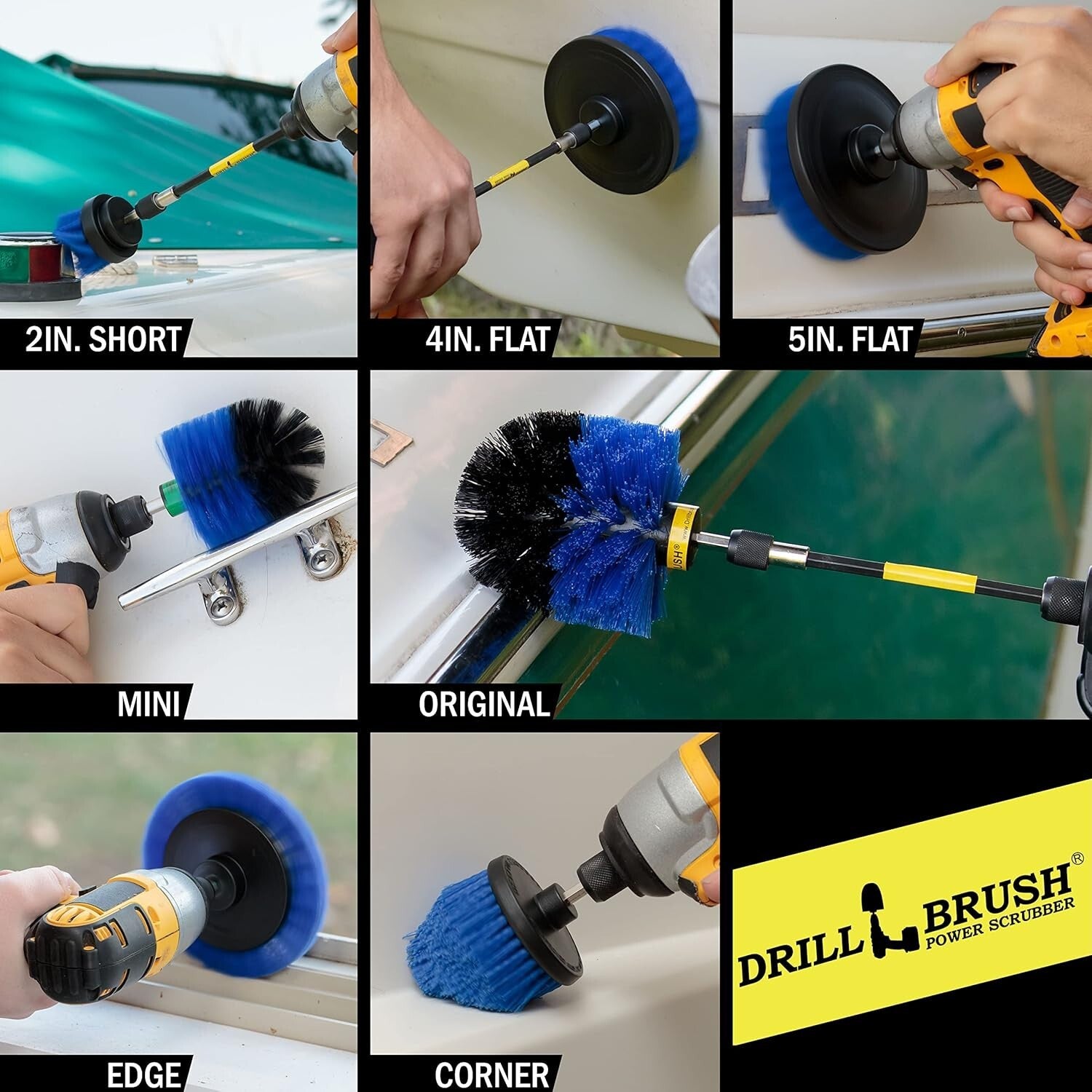 Professional 21-Piece Drill Brush Set with Blue Bristles for Pool and Boat Care