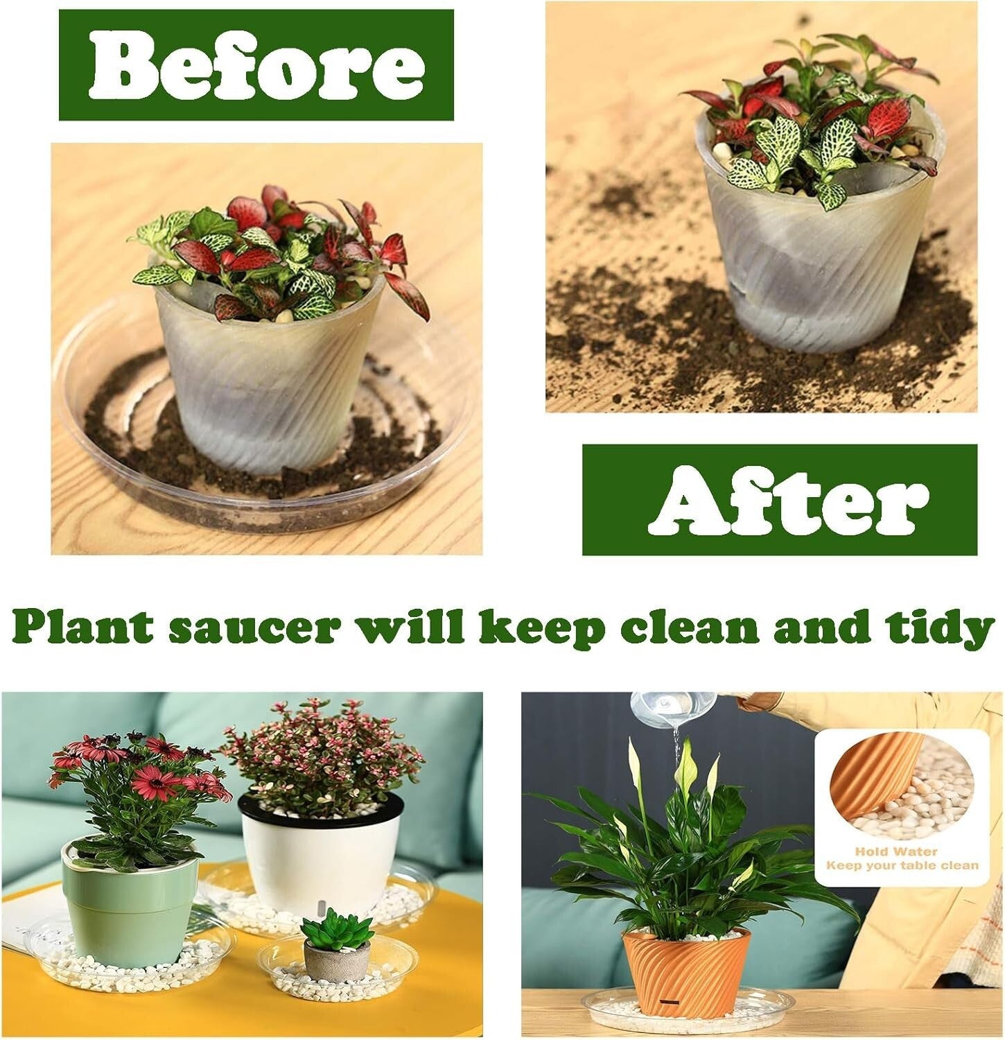 20-Pack Clear Plastic 20-Inch Plant Saucer Trays - Essential for Indoor Plants