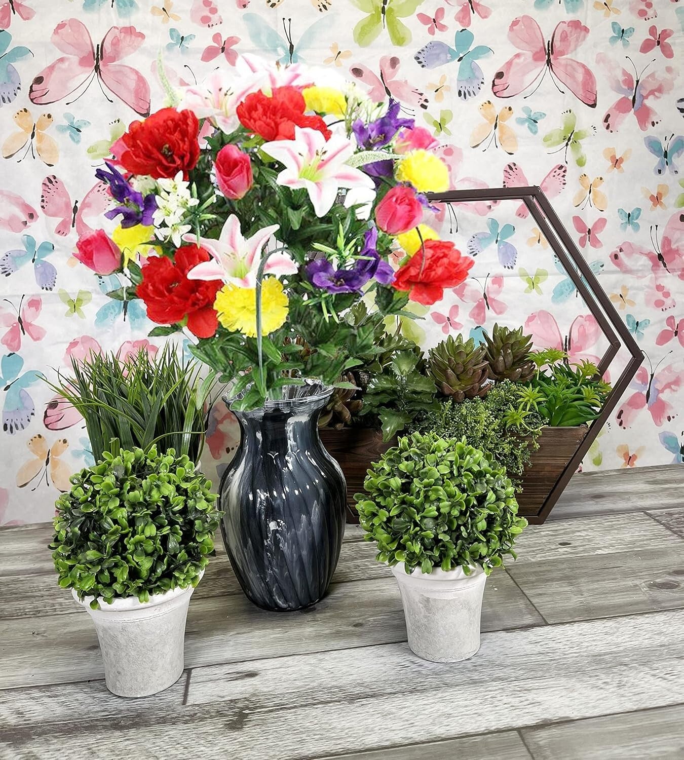 40-Stem Artificial Mixed Flower Arrangement - Vibrant Roses, Lilies & Peonies