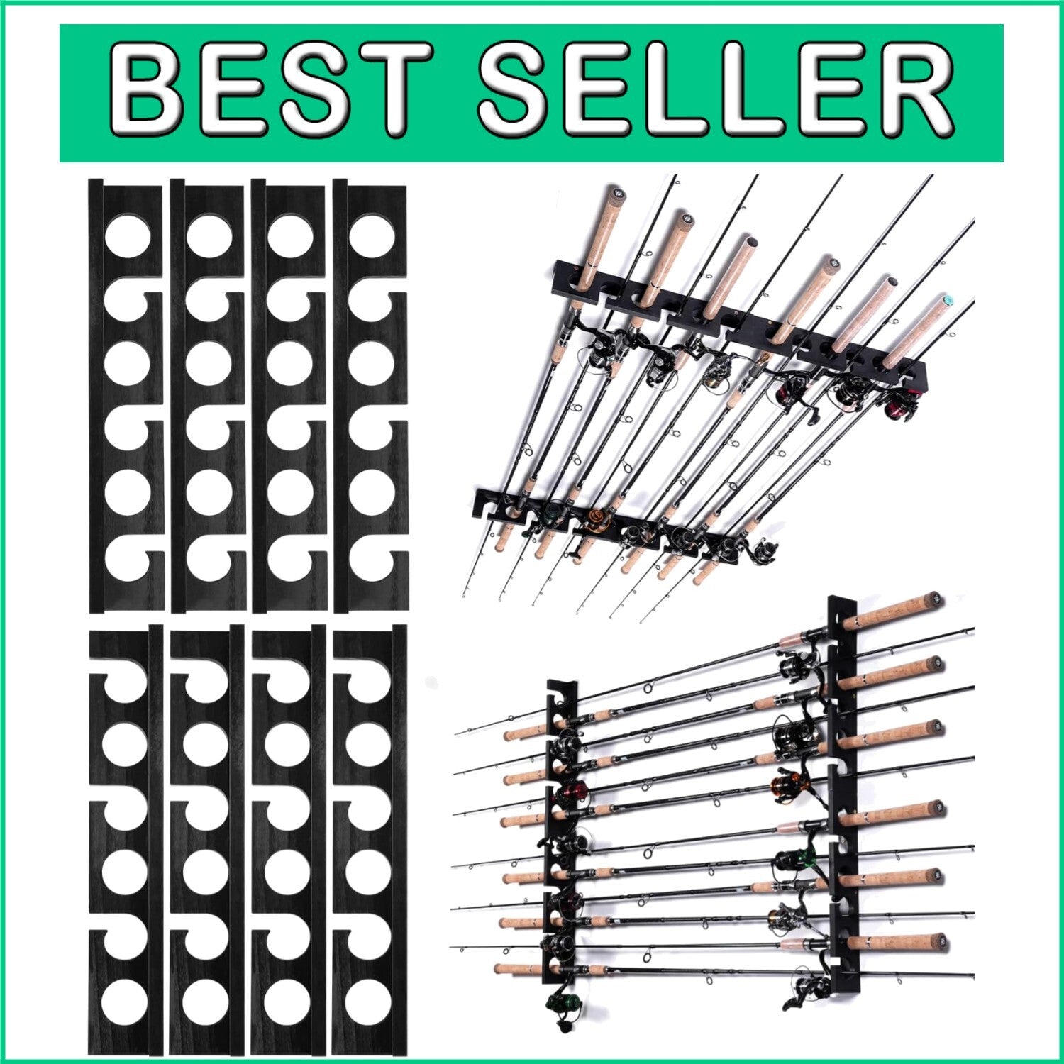 Durable Hardwood Fishing Rod Rack - Stores Up to 24 Poles, Wall/Ceiling Mounted