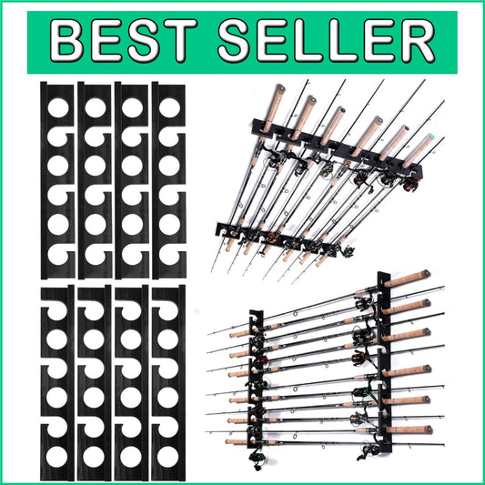 Durable Hardwood Fishing Rod Rack - Stores Up to 24 Poles, Wall/Ceiling Mounted