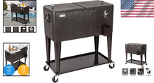 Load image into Gallery viewer, 80 Quart Rolling Ice Chest Cooler Cart - Elegant Rattan Design for Patio Parties