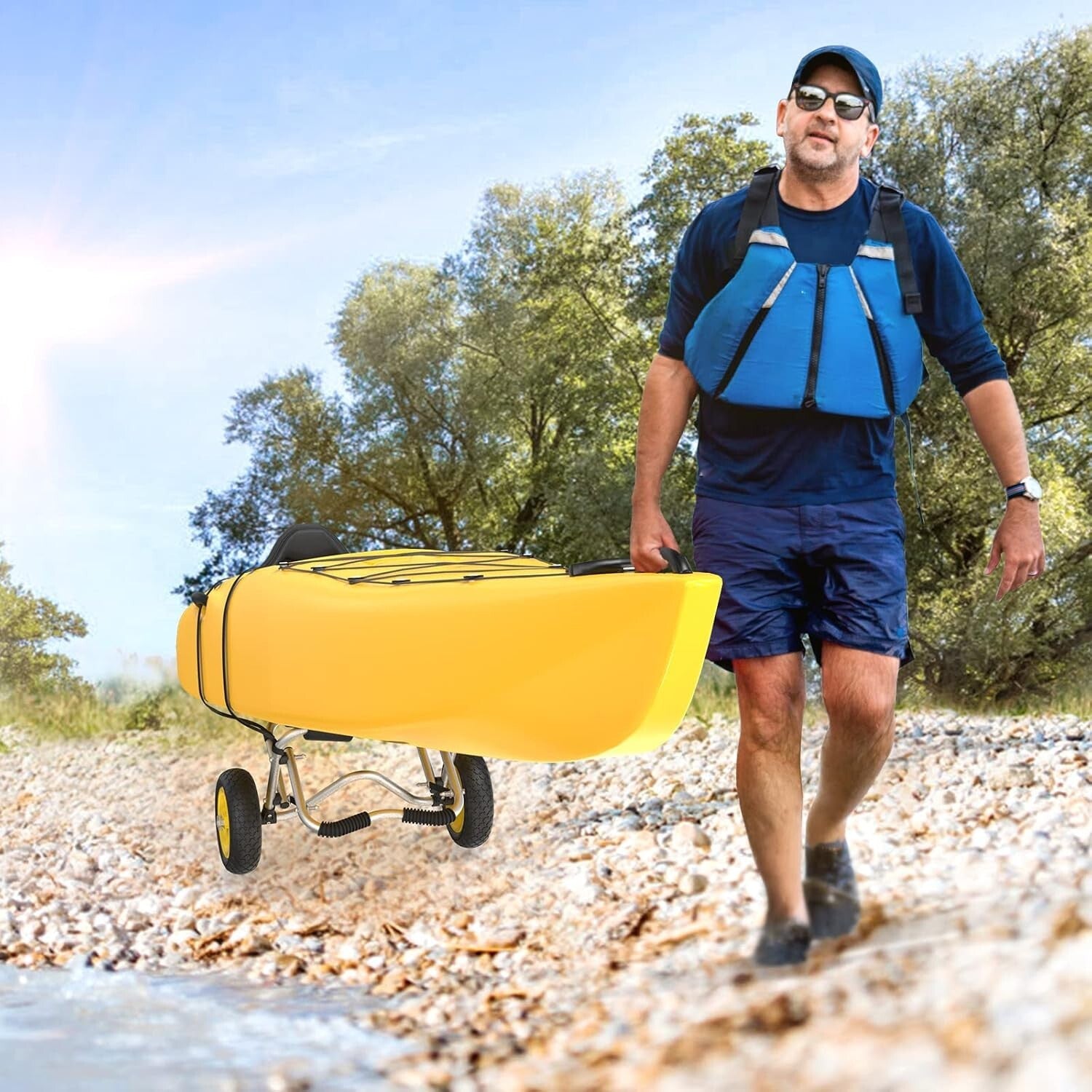 Durable Kayak Carrier Dolly - Foldable with Double Kickstand & Airless Wheels