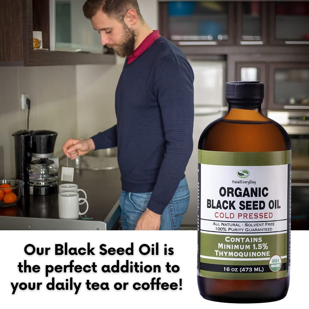 Premium Organic Black Seed Oil in 16oz Glass Bottle - Halal, Vegan, No Additives