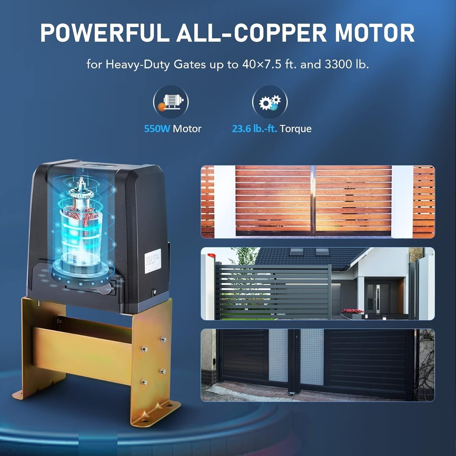 Heavy-Duty 3300lb Gate Opener with Adjustable Closing Time and Safety Sensors