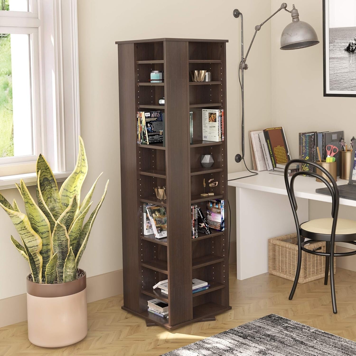 Espresso 4-Sided Revolving Media Storage Cabinet – Space-Saving Tower