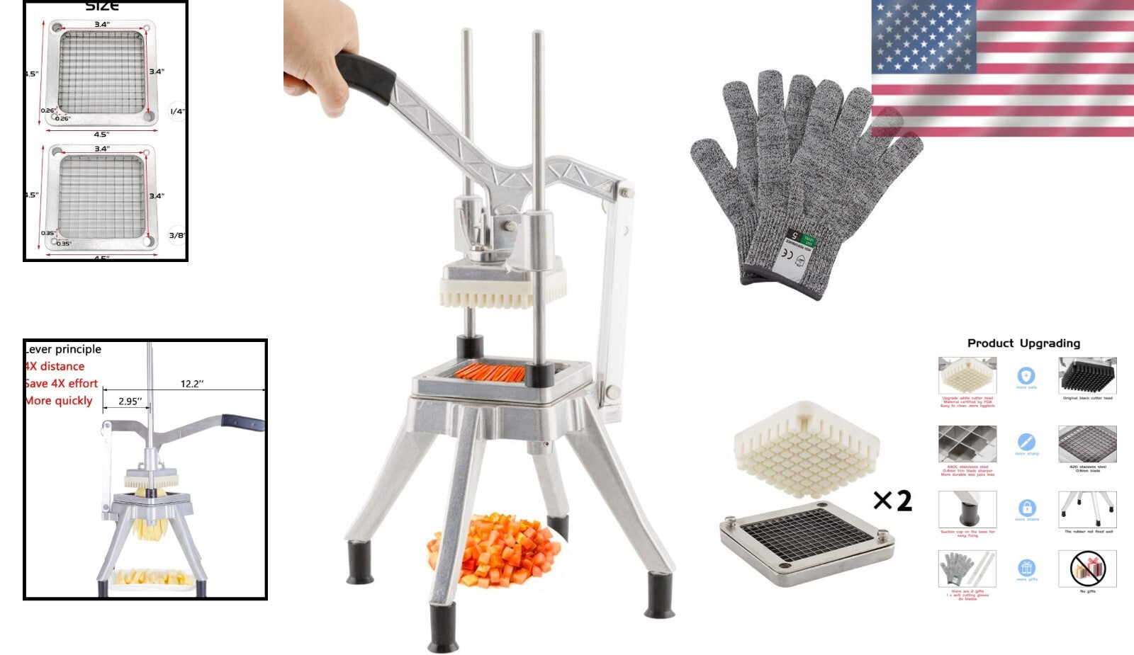 Professional-Grade Vegetable French Fry Cutter with Sharp Stainless Steel Blades