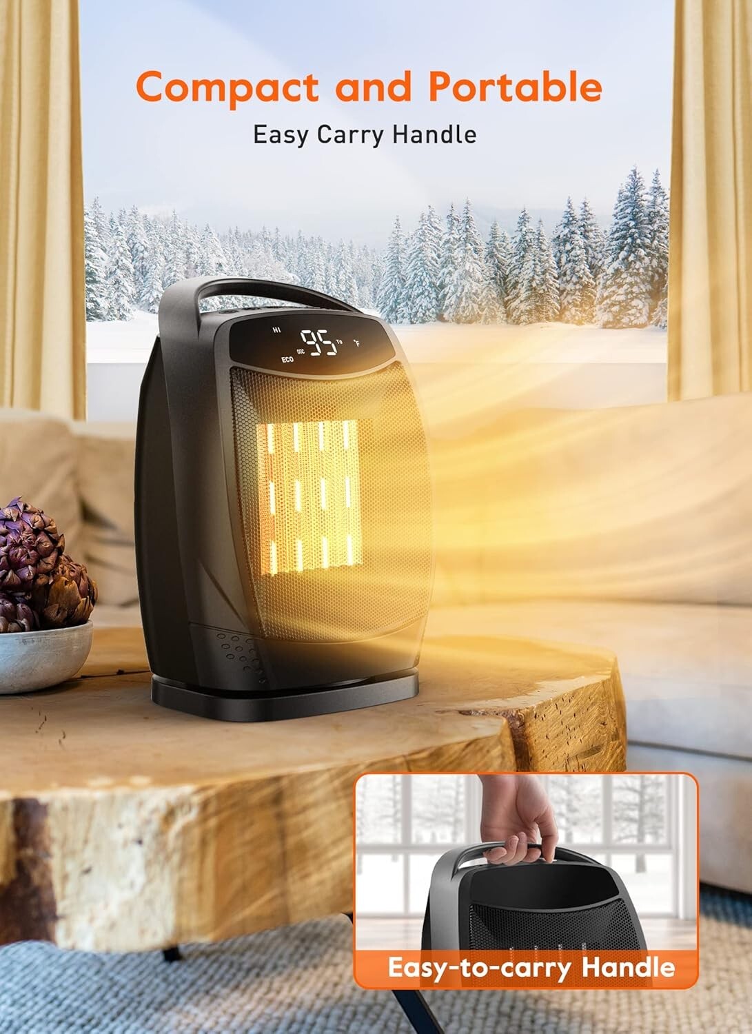 1500W/750W Portable Ceramic Space Heater with Adjustable Thermostat & Safety ...