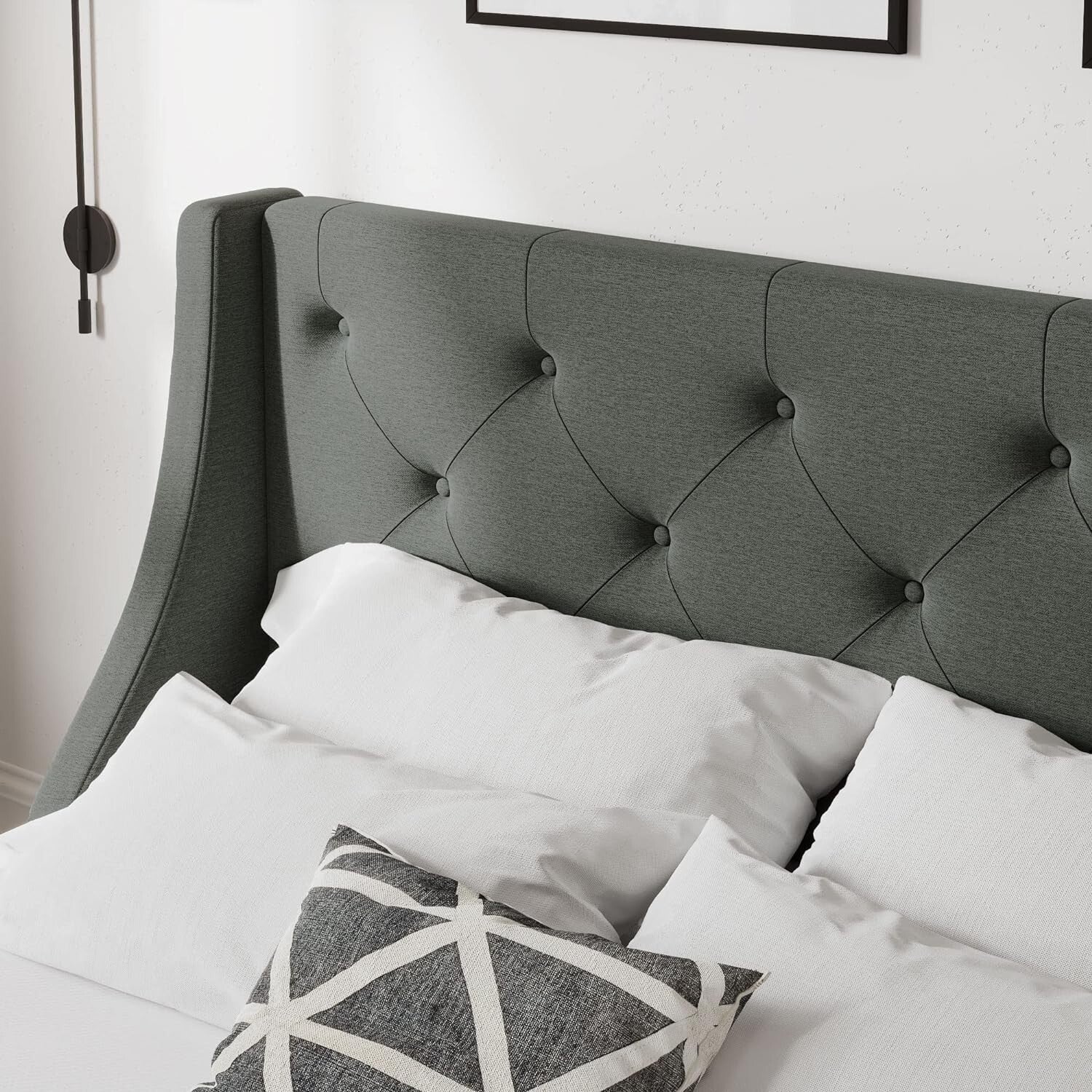 Durable Linen King Bed Frame with 4 Under-Bed Storage Drawers - Fade Resistant