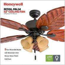 Load image into Gallery viewer, Elegant 52" LED Ceiling Fan with Wooden Blades &amp; Remote Control - Bronze Finish