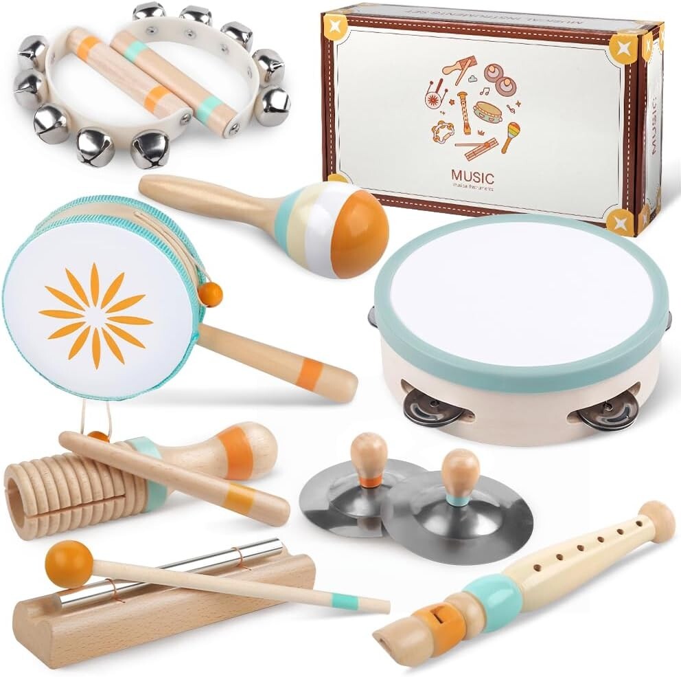 Delightful 8 in 1 Wooden Musical Instruments for 1-3 Year Olds - Gift Ready
