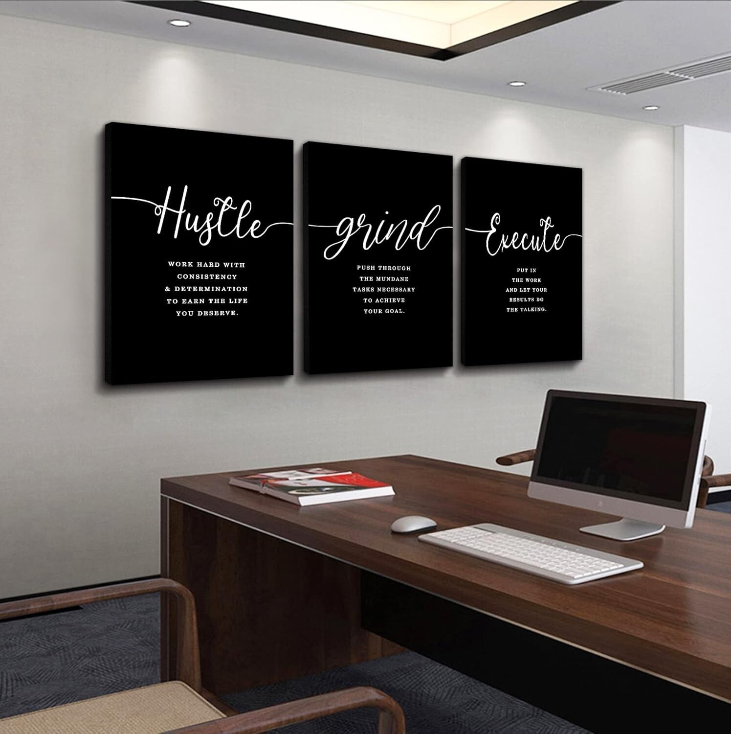 Durable Modern Canvas Art Set - Motivational Quotes for Office & Home (3 pcs)