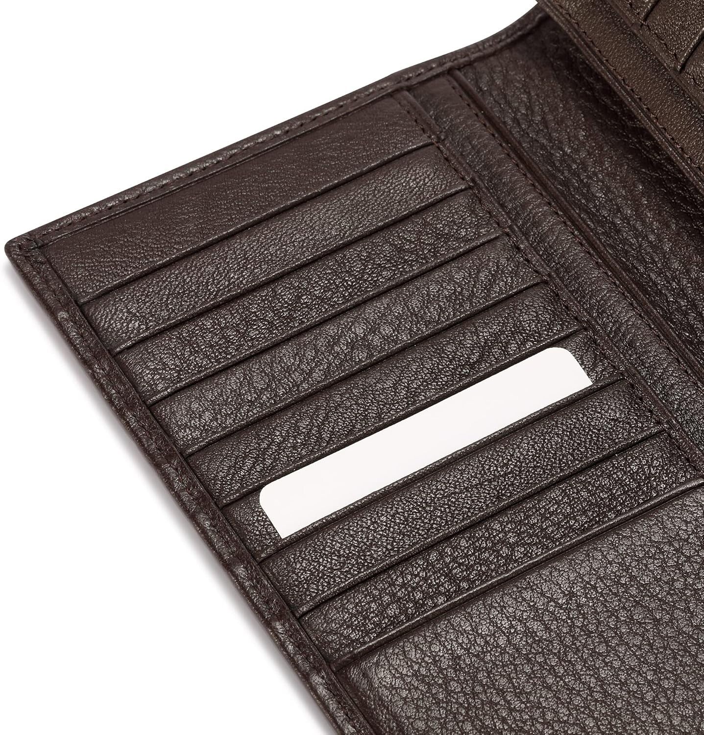 Elegant Bifold Long Wallet in Genuine Pebbled Leather - 15 Card Holders Included