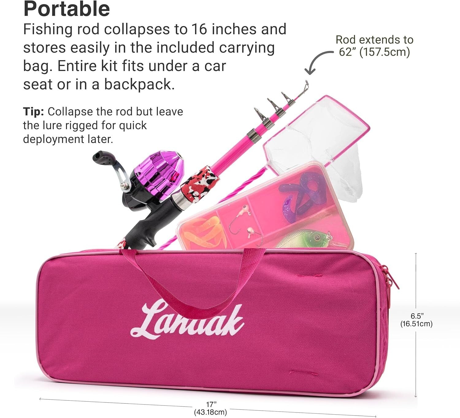 Lightweight 65-Inch Kids Fishing Pole with Complete Tackle Box - Outdoor Fun